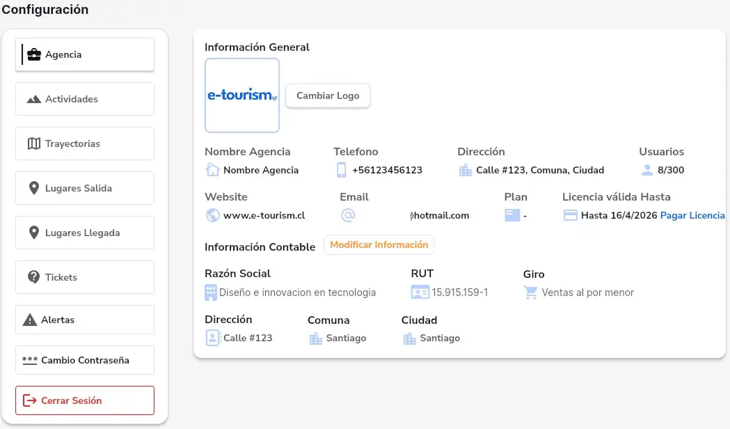 Configuración de la agencia