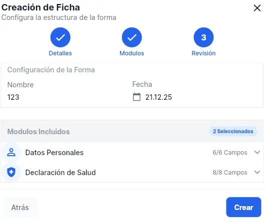 ventana resumen de la forma.